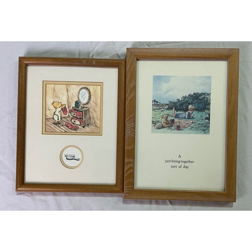 Disney Classic Pooh Framed Wall Art Set Christopher Robin Winnie the Pooh 2 Pc